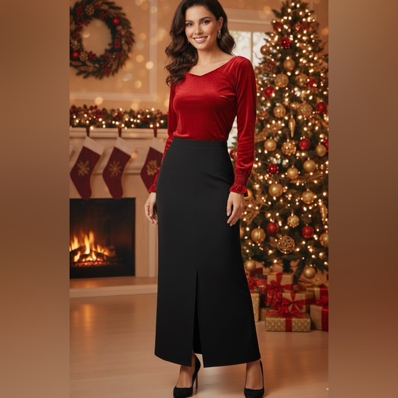 Black rayon/polyester wrap around maxi skirt size large - Picture 7 of 7